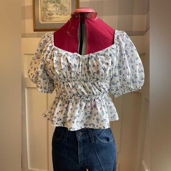 rahi Tops - Cotton Floral Puff Sleeve Blouse Size Large
